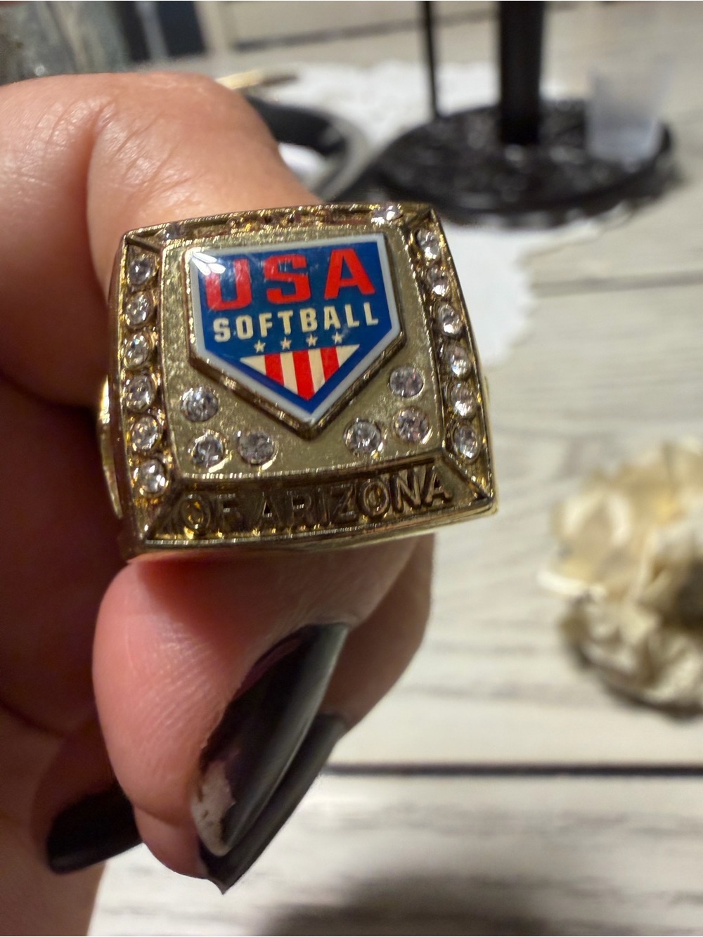 USA Softball Arizona Championship Ring - Gold with Red, Blue & White Enamel
